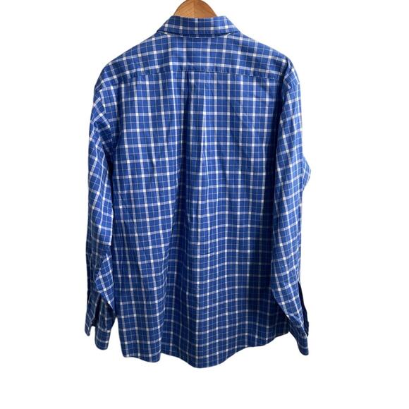 L.L. BEAN  Plaid Blue White Wrinkle & Stain Resistant Button Down Shirt Sz L - Picture 3 of 7